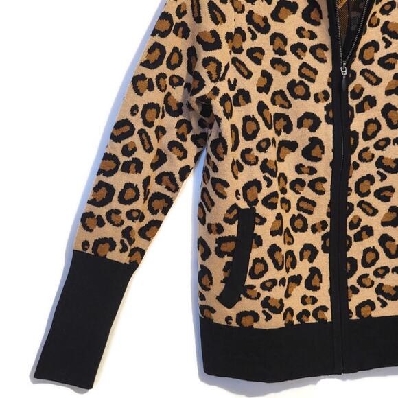 Rachel Zoe Leopard Mock Neck Zip Front Long Sleeve Cardigan Sweater Size M - Picture 4 of 11
